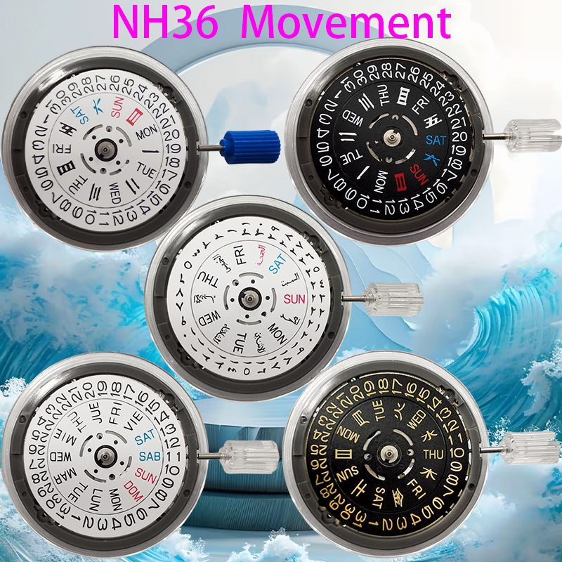 Watch Crown Stem - Oryginalny Czarno-Biało-Złoty Kalendarz 24 Kamienie Mechanizm