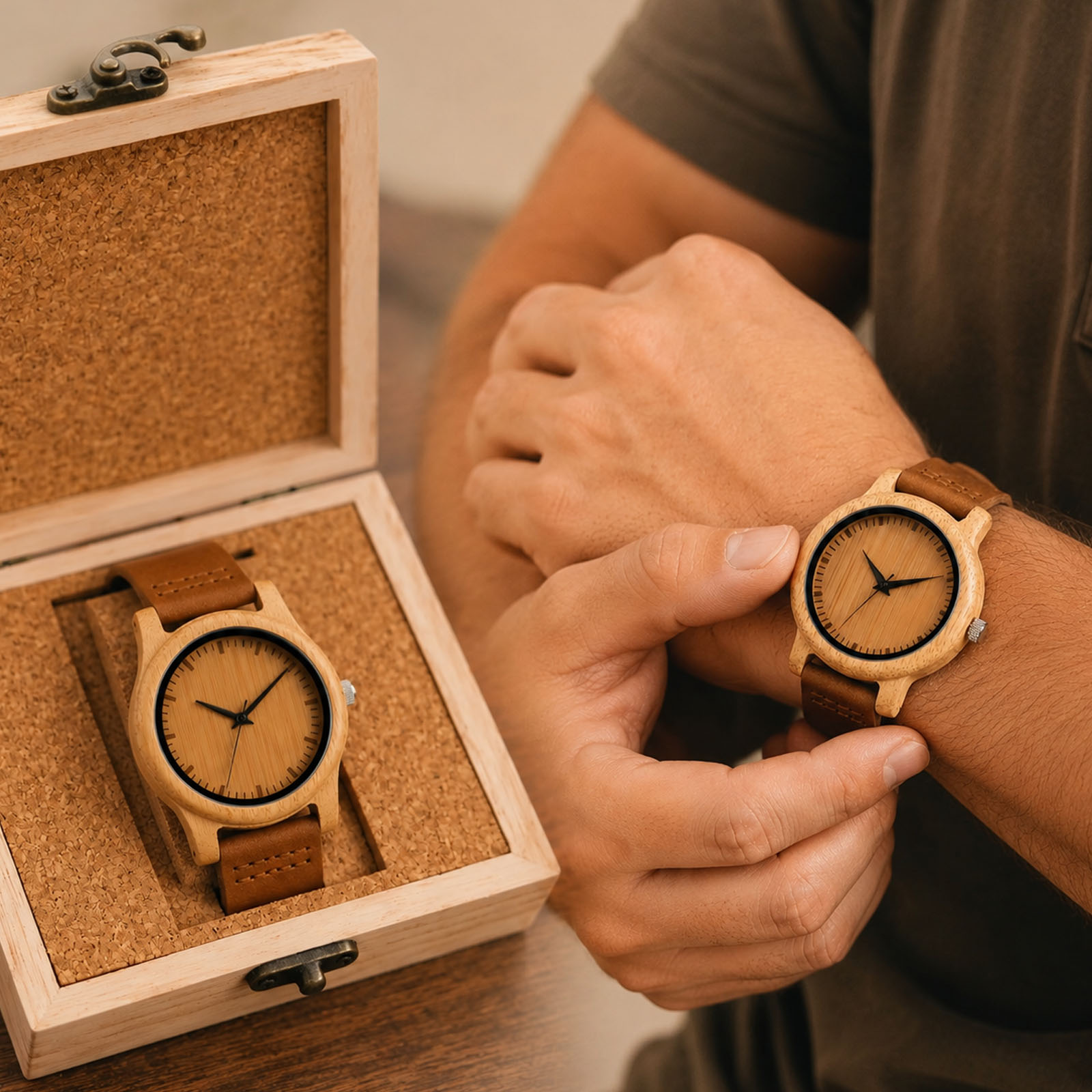 Couple Watches Smartwatch - Wysokiej jakości zegarek w bambusowym pudełku,